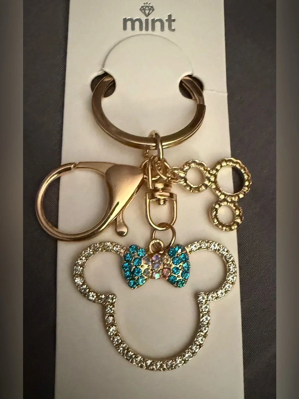 Mint Minnie Mouse Rhinestone Bag Charm & Keychain 🎀